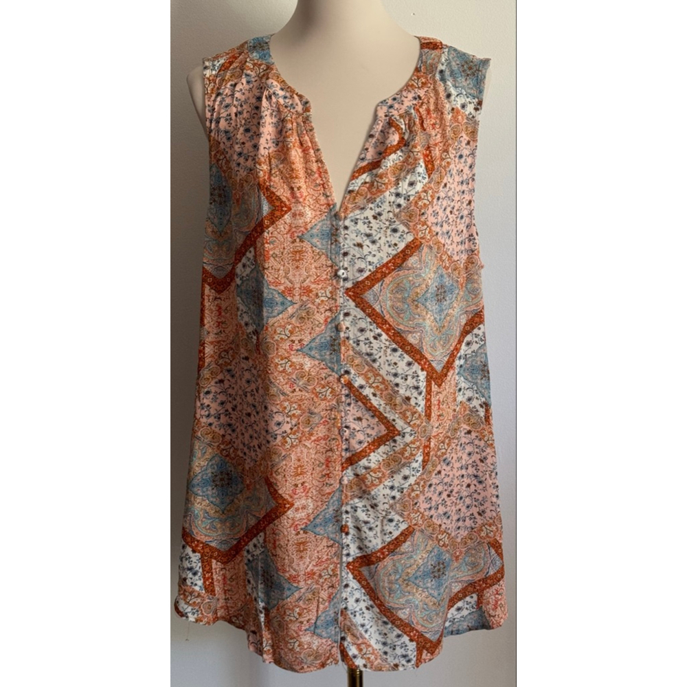 Women's ROSE + OLIVE Tunic Top 1X Peach Blue Pattern